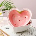 Strawberry Ramen Bowls and Spoons Creative Ceramics Anti-scald Instant Noodle Bowl Cute Strawberry Bowl Pretty Bowl. 