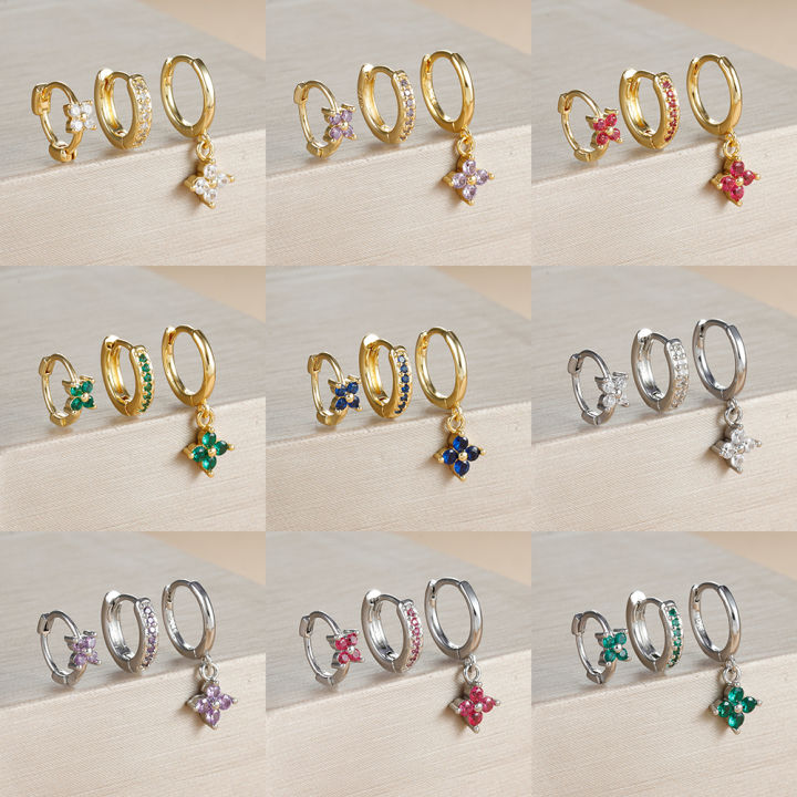 3PCS New Design Multicolor Crystal Hoop Earrings Set For Women Zircon 18K Gold Plated Circle Huggie Earring Piercing Jewelry