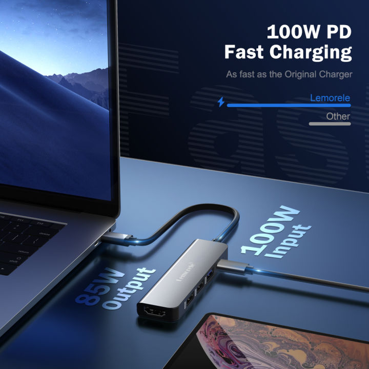 Lemorele%20TC101%205-in-1%20USB%20C%20Hub%204K%20HDMI%20Docking%20Station%20100W%20PD%20USB%203.0%205Gbps%20for%20MacBook///%20Aluminum%20Dock%20-%20Image%202