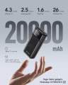 Awei PA-92 20000mAh 22.5W Fast Charging Power Bank with Digital Display | USB + Type-C Output | Portable Fast Charger | Black. 