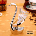 Portable fork and spoon cutlery set 304 stainless steel cutlery with swan rack table fork and spoon storage rack cutlery set. 