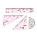 MOTARRO 4 in 1 Cute Cartoon Ruler Stationery Set Multifunctional Combination Ruler Pink Triangle Protractor Drawing.
