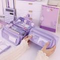 Large Capacity Pencil Case Organizer - Multi-Compartment Desktop Storage for School & Office Supplies ( Pink/Purple/Black). 