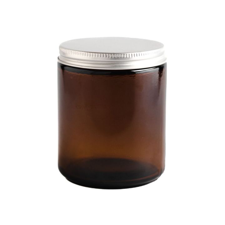 Amber Glass jar 250ml ( 2pc ) - Candle making Glass jars - Silver lid