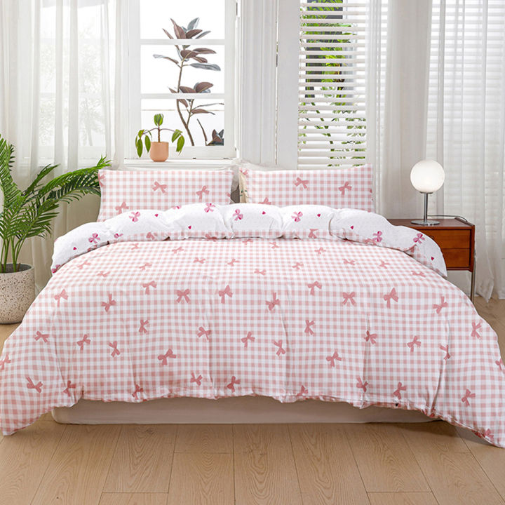 3pcs/set%20Plaid%20Bow%20Print%20Duvet%20Cover%20Set(1%20Duvet%20Cover%20&%202%20Pillowcase%EF%BC%89Soft%20And%20Skin-Friendly%20Duvet%20Cover%20Bedding%20Set%20-%20Image%207
