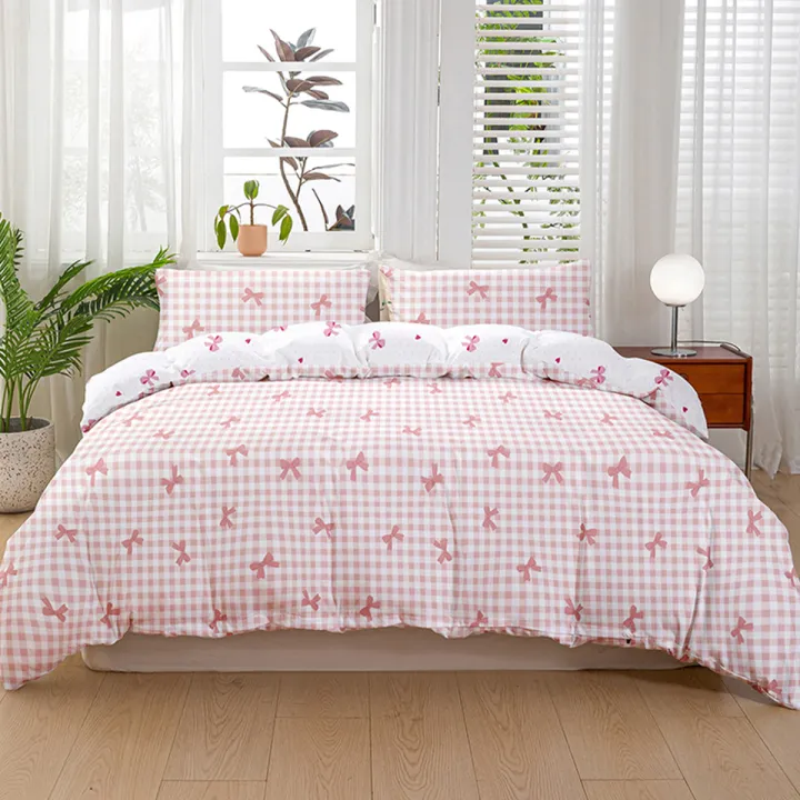 3pcs/set%20Plaid%20Bow%20Print%20Duvet%20Cover%20Set(1%20Duvet%20Cover%20&%202%20Pillowcase%EF%BC%89Soft%20And%20Skin-Friendly%20Duvet%20Cover%20Bedding%20Set%20-%20Image%207