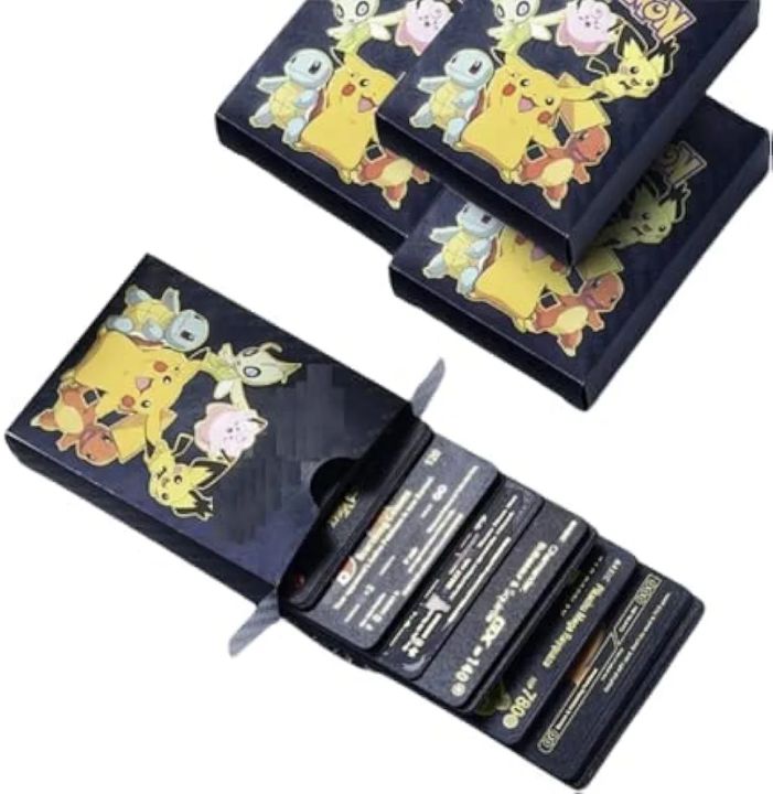 Poki-Moon Foil Playing Cards Set for Kids | 55 Different Characters Assorted Cards TCG Deck Box - V Series Cards Vmax GX Rare Cards (Black)