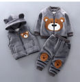Baby Boy Suit 2024 Boys and girls Autumn Plush Thick Warm Casual Hooded Sweater Winter Cartoon Cute Bear Three-Piece Suit 0-4Y. 