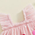Summer Valentine's Day Infant Baby Girl Bodysuit Dress Flying Sleeve Heart Patchwork Jumpsuit Headband Cute Clothes. 