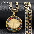 Colorful Crystal Saint Benedict Medal Necklace Women Men Stainless Steel Gold Color Chain Necklaces Jewelry San Benito N8391S05. 