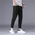 Men's Streetwear Skinny Solid Color Blue Black Jeans Korean Stretch Soft Classic Casual Denim Trousers Nine Lengths Pants. 