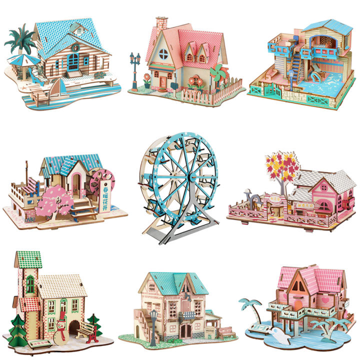 Handmade Wooden 3D Jigsaw Puzzle Game DIY Assembled Building Model Educational Early Childhood Toy for Kids Room Decoration 