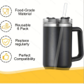 6pcs Reusable Plastic Straws for Stanley 40 oz and Simple Modern Replacement Non-Tipping Accessory Cups with Handles. 