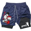 IPPO Anime Gym Shorts Men Boxing Gothic Manga 2 in 1 Compression Performance Shorts Quick Dry Athletics Short Pants Summer.