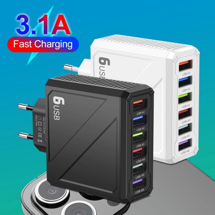 3.1A 6Ports USB Charger Fast Charging Wall Charger Quick Charge For iPhone Mobile Phone Adapter
