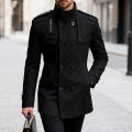 Men's Double-breasted Woolen Overcoat Fashion Solid Color Mid-length Jacket Luxury Light Business Stand Collar Trench Coat M-3XL. 