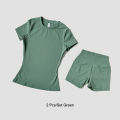Sports Sets Fitness Hip-lifting Tight Top Short Sleeve Running Workout Gym Shorts Tracksuits For Women Breathable Sports Suits. 
