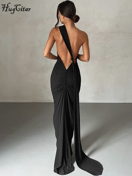 Hugcitar%20One%20Shoulder%20Backless%20Adjustable%20Scarf%20Loop%20Ruched%20%20Maxi%20Dress%20Women%20Elegant%20Y2K%20Streetwear%20Festival%20Outfit%20-%20Image%205
