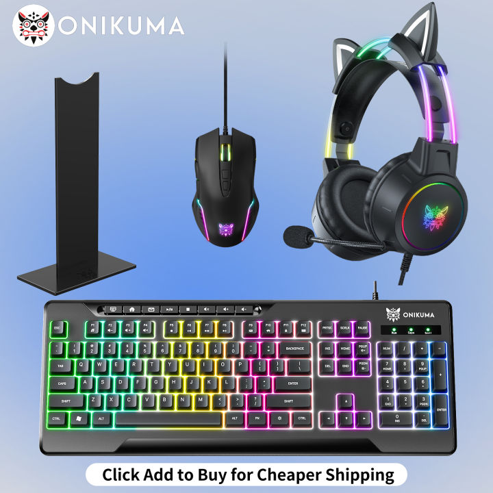 ONIKUMA Gaming Headset with Dynamic RGB Light Detachable Cat Ears Mouse