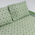 King Size Premium Bed Sheet 88" x 98" with 2 Pillow Covers | Green and White Square Print.