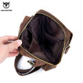 BULLCAPTAIN Men's Crossbody Bags Crazy Horse Leather Chest Bag's Leather Crossbody Bages Retro Men's Zip Pocket Short Travel Bag. 