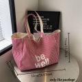Large Capacity Tote Double-sided New Striped Casual Single Shoulder Textured Embroidered Canvas Bag for Students. 