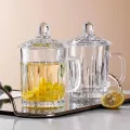Glass Mug With Lid Transparent 360ml High Quality Glassware. 