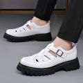 Men's Comfortable Sandals 2026 New Summer Wear Leather High-end Brand Hollow Hole Height Increased By 5cm Sandal Shoes. 