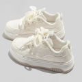 Round-toe Lace-up Casual White Thick-soled Vulcanized Shoes Seasonal New Comfortable Flat-soled Fashion Sneakers.