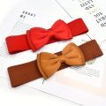 Candy Color Bowknot Wide Belts Classic Elastic Waistband Trendy Dress Coat Girdle For Women. 