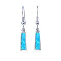 Blue Opal Dangle Earrings for Women,Rectangular Sapphire Blue stone & White K Plated Setting,Hypoallergenic Geometric Minimalist. 