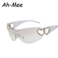 Cycling Rimless Y2K Sunglasses Men Women Trendy Gradient 2000'S Wrap Around Sun Glasses Punk One Piece Goggles Fashion Shades.