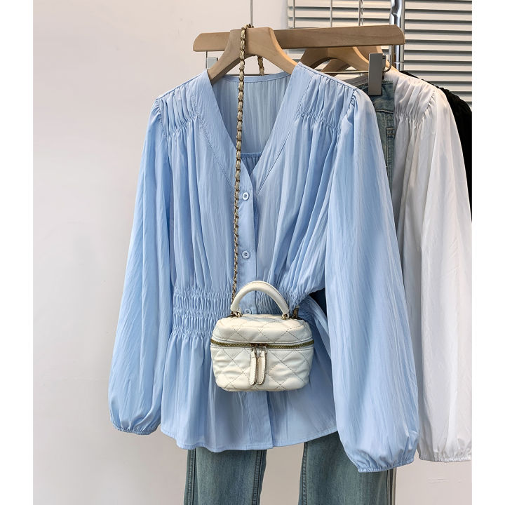 2026%20V-neck%20Long%20Sleeved%20Plus%20Size%20Shirt%20Loose%20Pleated%20Ruffle%20Oversized%20Tops%20Ladies%20Chic%20Elegant%20Solid%20Versatile%20Blouse%20-%20Image%207