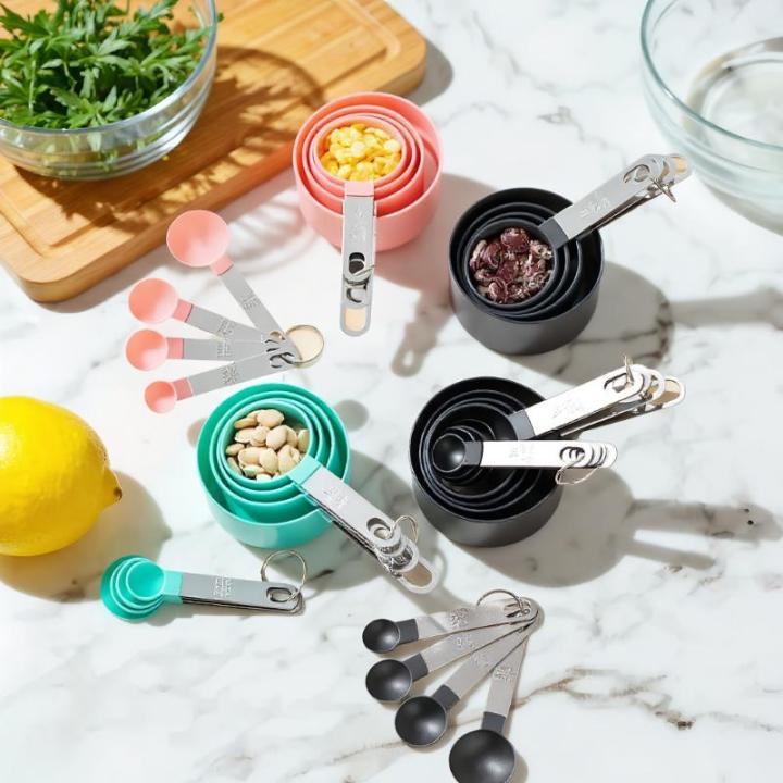 4/8PCS/Set Plastic Measuring Cup Measuring Spoon Stainless Steel Handle With Graduated Measuring Baking Tools Outdoor Tableware
