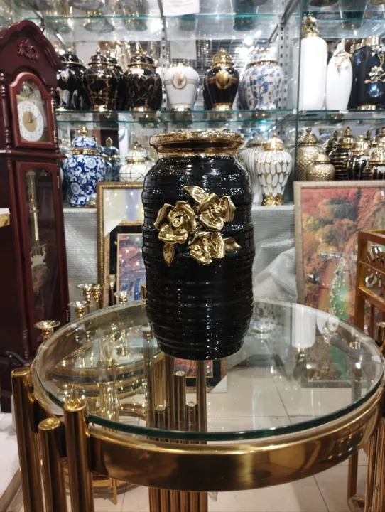 Ceramic%20Vase%208%20inches%20Black%20White%20golden%20flower%20-%20Image%206