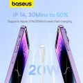 Baseus TPE 20W USB C Cable For IPhone 14 13 12 11 Pro Max XS Fast Charging Cable Type C To Lighting Date Wire For iPad Macbook.