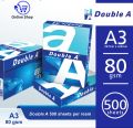 Double A- A3 Size 80gram Ream (500 Sheet). 