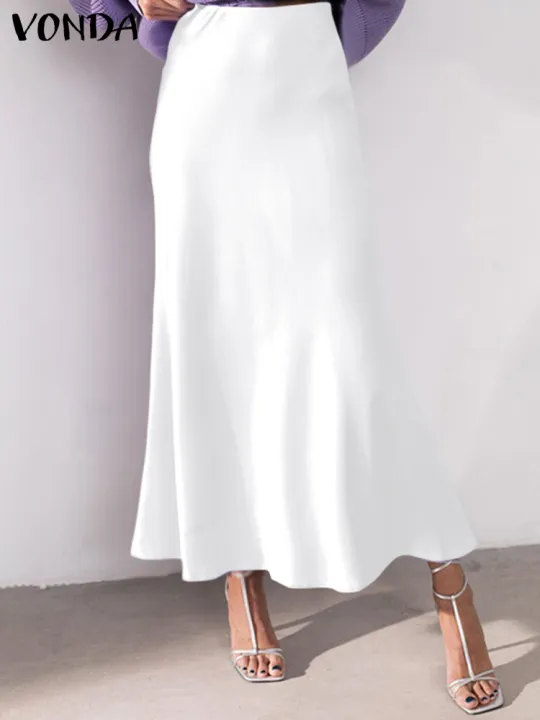 VONDA%202024%20Summer%20Elegant%20Women%20Long%20Skirts%20Satin%20Silk%20Fashion%20Bottoms%20Solid%20Pleated%20Loose%20High%20Waist%20Ruffled%20Maxi%20Party%20Skirts%20-%20Image%203