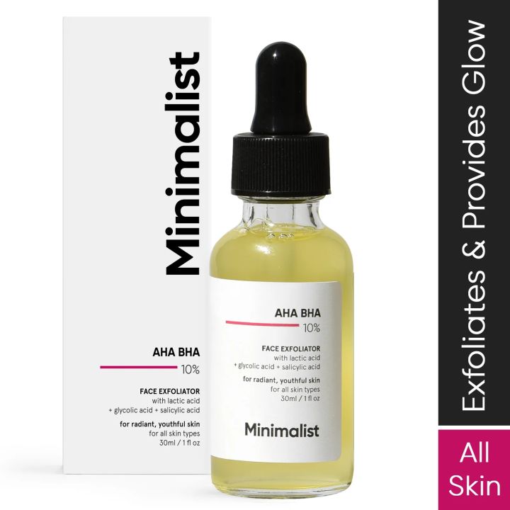 Minimalist 10% AHA BHA Exfoliating Serum For Beginners, AHAs (Lactic Acid & Glycolic Acid) & BHA (Salicylic Acid) Serum | 30 ml
