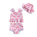 Kids Girls Bow 3pcs Bikini Sets Cute Plaid Print Sleeveless Tank Top with Briefs Swimwear Ruffle Trim Swimsuit Summer Beachwear. 