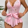 Sexy Lingerie Lace Transparent One Piece Bodysuit For Women Hollow Out Underwear Lace Up Teddy Erotic Lingerie Babydoll Leotards. 