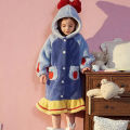 Kids Hooded Robe for Girls Winter 2026 New Princess Child Thick Keep Warm Long Nightgown Front Button Coral Fleece Soft Bathrobe. 