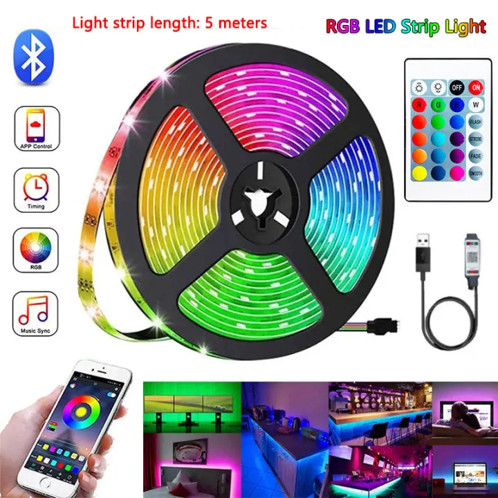Bluetooth USB 5V RGB LED Strip Light 5050 Controller 5M Flexible Diode ...