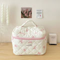 Cute Bow Flower Quilting Cotton Makeup Bag Women Zipper Cosmetic Organizer Female Cloth Handbag Portable Toiletry Case for Girls. 