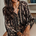Plus Size Women's Shirt, Stripesd Printed V-Neck Long-Sleeved Top, Casual Resort Style Shirt, Soft Fabric, Loose Cutting.