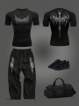 Men's Gothic Print 2 Piece Tracksuit Set, Quick Dry Breathable, Spring Summer Gym Running Workout Casual Streetwear. 