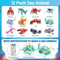 12 in 1 Pre Filled Marine Organism Building Block Set-12 Pcs Mini Building Blocks Toys, STEM Building Blocks Toys.