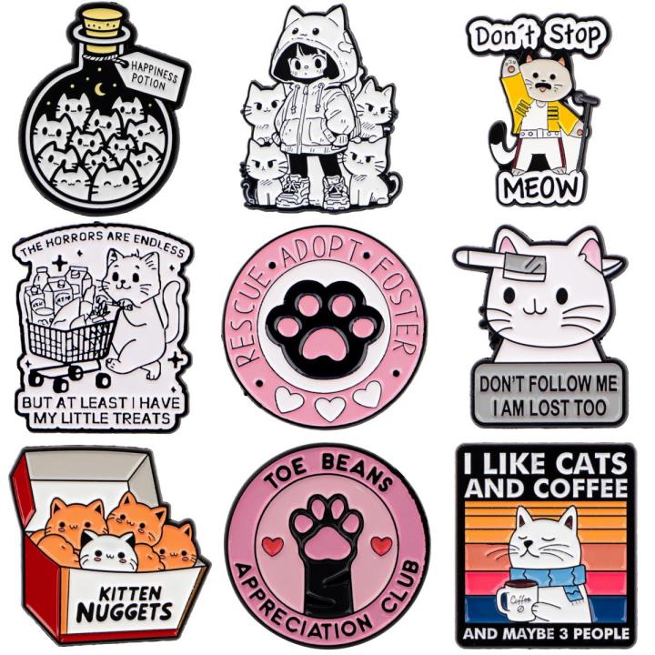 Cute Cat Quotes Enamel Pin Cartoon Cat's Paw Brooch For Coat Women's Brooches Fashion Lapel Badges Jewelry  for Friends