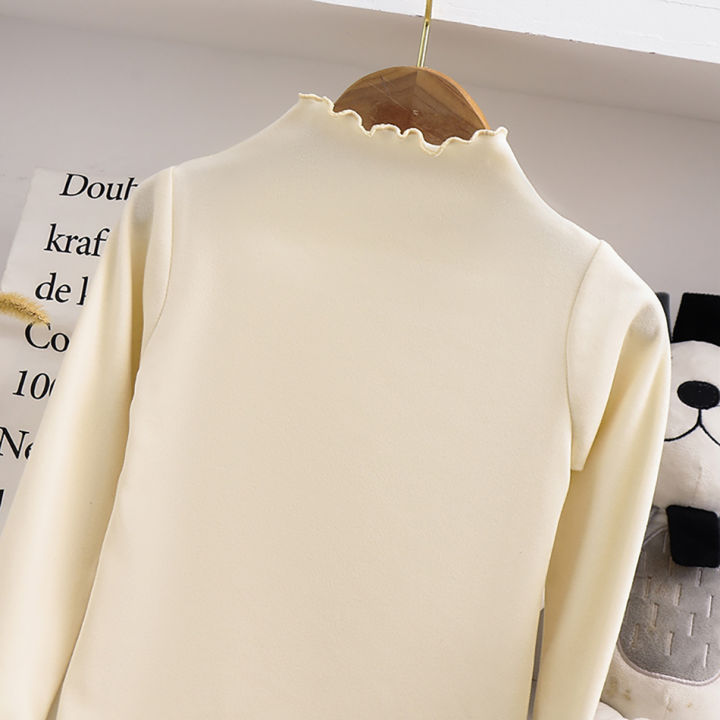 Autumn-Winter%20Girls%20Long%20Sleeve%20Solid%20Color%20T-Shirt%20with%20Ruffle%20Collar%20Girls%20Fashionable%20Comfortable%20Everyday%20Wear%20T-Shirt%20-%20Image%203