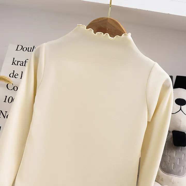 Autumn-Winter%20Girls%20Long%20Sleeve%20Solid%20Color%20T-Shirt%20with%20Ruffle%20Collar%20Girls%20Fashionable%20Comfortable%20Everyday%20Wear%20T-Shirt%20-%20Image%203